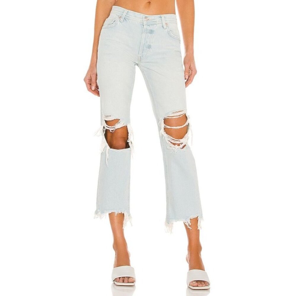 WE THE FREE Jeans Womens 26 Maggie Mid Rise Straight Leg Paradise Blue Ripped